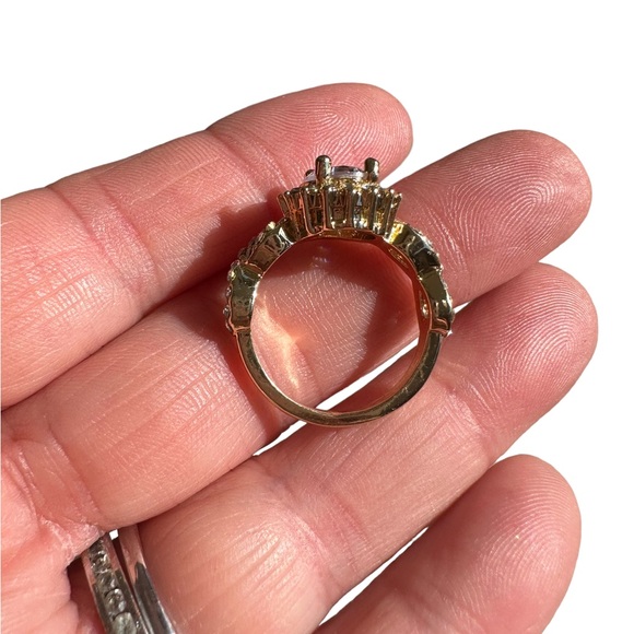 Round Cubic Zirconia with Diamond Accented Gold Ring - Picture 7 of 10